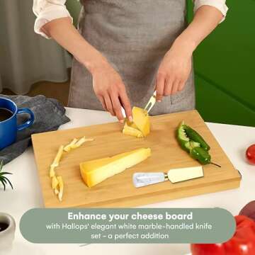 Hallops Marble Cheese Knife Set - 4 Knives for Charcuterie Board & Utensils, Rustic Ceramic White Ha...