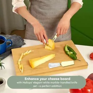 Hallops Marble Cheese Knife Set - 4 Knives for Charcuterie Board & Utensils, Rustic Ceramic White Ha...