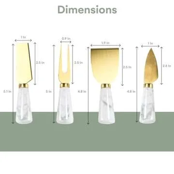 Hallops Marble Cheese Knife Set - 4 Knives for Charcuterie Board & Utensils, Rustic Ceramic White Handle, Elite-Quality Cutlery, Ideal Serving Accessories for Cheese & Wine - Ideal Gift