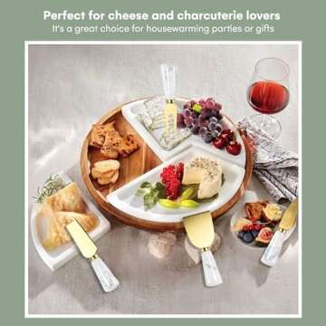 Hallops Marble Cheese Knife Set - 4 Knives for Charcuterie Board & Utensils, Rustic Ceramic White Handle, Elite-Quality Cutlery, Ideal Serving Accessories for Cheese & Wine - Ideal Gift