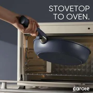 CAROTE 19pcs Pots and Pans Set, Nonstick Cookware Set Detachable Handle, Induction Kitchen Cookware Sets Non Stick with Removable Handle, RV Cookware Set, Gold and Blue