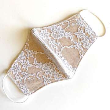 3 Pack Lace Face Mask for Weddings and Parties, Made in USA, Designer Cloth Face Covers, Double Layer Fabric, Pretty Reusable, Washable Face Cover (Black, Pink & Cream)