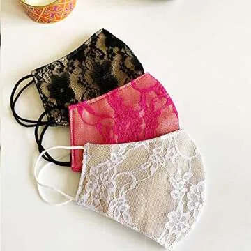Lace Face Masks for Weddings and Parties, 3 Pack