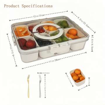 HUAHANDA Divided Serving Tray with Lid & Handle for Snacks