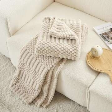 lifein Beige Throw Blanket for Couch - Soft Boho Bed Throw Blanket, Fleece Cozy Blanket, Cute Tan Fl...