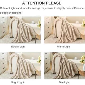 lifein Beige Throw Blanket for Couch - Soft Boho Bed Throw Blanket, Fleece Cozy Blanket, Cute Tan Fluffy Lightweight Blanket&Throw for Sofa,Chair,Home Decor,Woman(60 * 80",Khaki)
