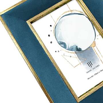 Isaac Jacobs Velvet Picture Frame with Metallic Gold Double Border, Photo Frame, Horizontal & Vertical, Made for Tabletop & Wall Display, for Home and Office (4x6, Teal)