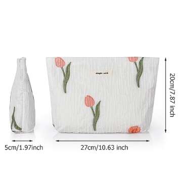 Sightor Aesthetic Makeup Bag, Large Capacity Cosmetic Bag Canvas Floral Makeup Bag, Travel Pouch Mak...