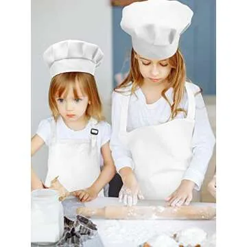 SATINIOR 8 Set Kids Apron and Chef Hat Set Kids Apron with 2 Pockets Adjustable for Boys Girl's Cooking Baking Painting