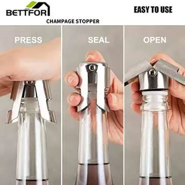 BETTFOR Leak-proof Champagne Stoppers - 2 Pack with Steel