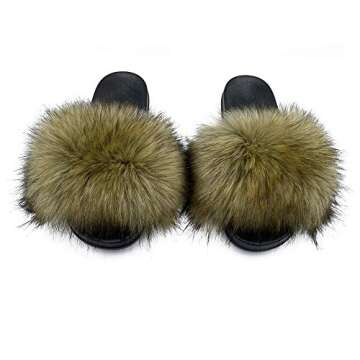 AuapTavw Women's Faux Fur Slides Slippers Fluffy Fuzzy Sandals Open Toe Furry Slide Flip Flop Indoor Outdoor