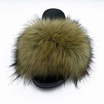 AuapTavw Women's Faux Fur Slides Slippers Fluffy Fuzzy Sandals Open Toe Furry Slide Flip Flop Indoor Outdoor