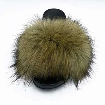 AuapTavw Women's Faux Fur Slides Slippers Fluffy Fuzzy Sandals Open Toe Furry Slide Flip Flop Indoor Outdoor