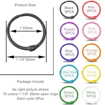 Keychains or Key Rings, 1 1/5" Loose Leaf Binder Rings for Key Chains, Open Card Rings, Clip Rings for Book Rings, School, Home or Office (50Pack)