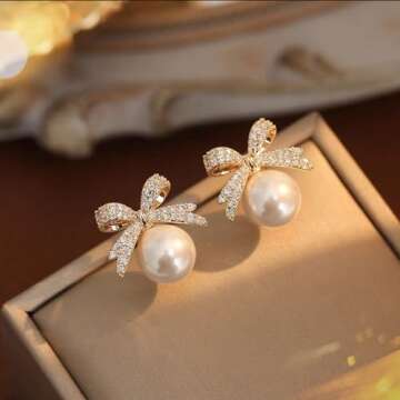 Pearl Bow Earrings for Women Rhinestone Bow Stud Earrings Bowknot Earrings Jewelry