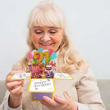 Asmallgf Shiny 21st Birthday Pop Up Card for Him Her, Beautiful Birthday Gifts for 21 Years Old Female Male, Sweet Twenty-one Bday 3D Card for Men Women, Unique 21 Birthday Gift Idea for Daughter Son