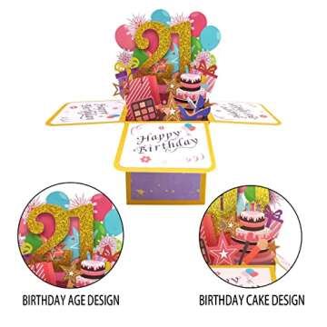 Asmallgf Shiny 21st Birthday Pop Up Card for Him Her, Beautiful Birthday Gifts for 21 Years Old Female Male, Sweet Twenty-one Bday 3D Card for Men Women, Unique 21 Birthday Gift Idea for Daughter Son
