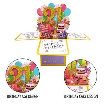 Asmallgf Shiny 21st Birthday Pop Up Card for Him Her, Beautiful Birthday Gifts for 21 Years Old Female Male, Sweet Twenty-one Bday 3D Card for Men Women, Unique 21 Birthday Gift Idea for Daughter Son