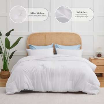 CozyLux White Comforter Set Queen Size, 3 Pieces Solid Breathable Quilted Boho Style Bedding Sets, Luxury Fluffy Soft Microfiber Comforter for All Season(1 Comforter & 2 Pillowcases)