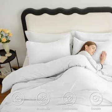 CozyLux White Comforter Set Queen Size, 3 Pieces Solid Breathable Quilted Boho Style Bedding Sets, Luxury Fluffy Soft Microfiber Comforter for All Season(1 Comforter & 2 Pillowcases)