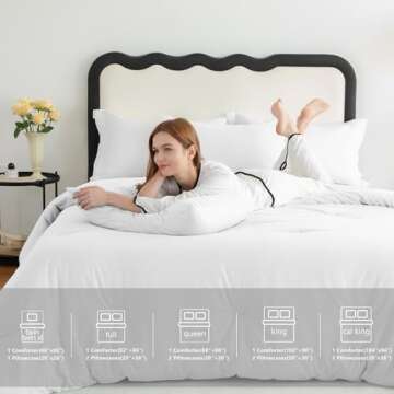CozyLux White Comforter Set Queen Size, 3 Pieces Solid Breathable Quilted Boho Style Bedding Sets, Luxury Fluffy Soft Microfiber Comforter for All Season(1 Comforter & 2 Pillowcases)