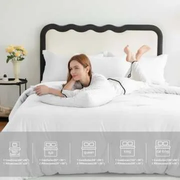 CozyLux White Comforter Set Queen Size, 3 Pieces Solid Breathable Quilted Boho Style Bedding Sets, Luxury Fluffy Soft Microfiber Comforter for All Season(1 Comforter & 2 Pillowcases)