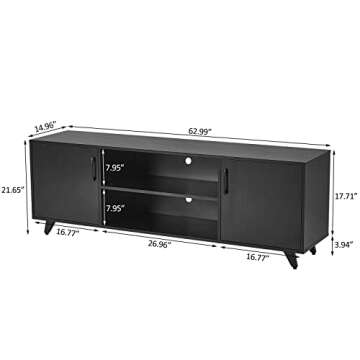 Panana Modern TV Stand, Entertainment Center Television Stands Console with 2 Doors & Shelves Media Console (Black, 63" x 15" x 21.6")