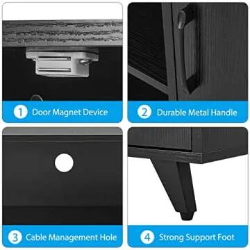 Panana Modern TV Stand, Entertainment Center Television Stands Console with 2 Doors & Shelves Media Console (Black, 63" x 15" x 21.6")