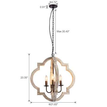 Farmhouse Wood Chandelier 22" Rustic Orb Chandelier Ceiling Pendant Light for Dining Room 4-Light Ca...