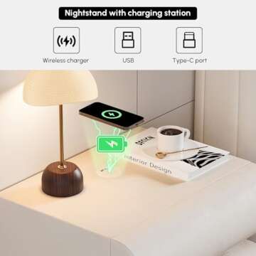 homary Smart Nightstand with Wireless Charger and Drawers