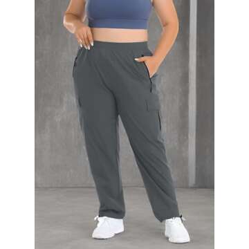 ZERDOCEAN Women's Plus Size Outdoor Active Hiking Pants Lightweight Quick Dry Athletic Pants Zipper Pockets Gray 2X
