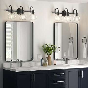 PRIMEPLUS Black Vanity Light, Modern 3 Light Bathroom Light Fixtures Over Mirror