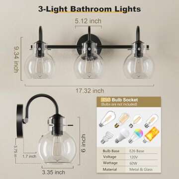 Luxury PRIMEPLUS Black Vanity Light for Bathrooms