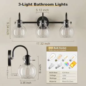 Luxury PRIMEPLUS Black Vanity Light for Bathrooms