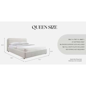 Omax Decor Chloe Upholstered Platform Bed with Solid Wood Legs - Queen Frame