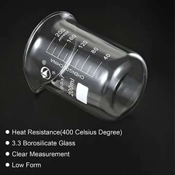 Durable PATIKIL 200ml Borosilicate Glass Beaker Set