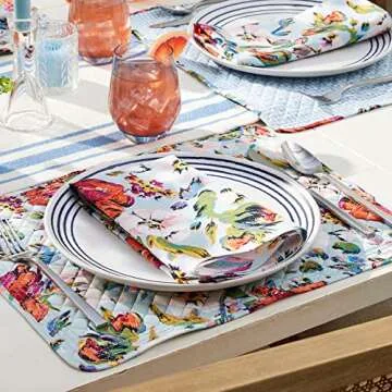 Vera Bradley Women's Cotton Napkin Set of 4, Sea Air Floral - Recycled Cotton, One Size