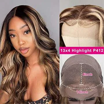 UNICE Ombre Highlight 13x4 Lace Front Human Hair Wig 180% Density Body Wave Brown Blonde #TL412 Color, Brazilian Remy Hair Lace Frontal Wig Pre Plucked with Baby Hair for Women 24inch