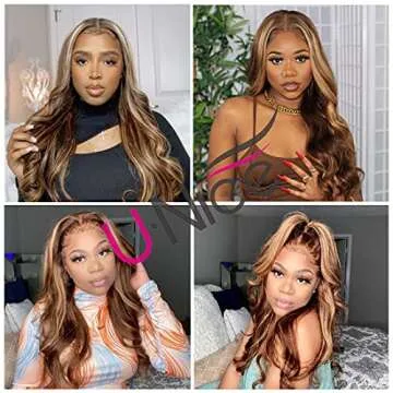 UNICE Ombre Highlight 13x4 Lace Front Human Hair Wig 180% Density Body Wave Brown Blonde #TL412 Color, Brazilian Remy Hair Lace Frontal Wig Pre Plucked with Baby Hair for Women 24inch