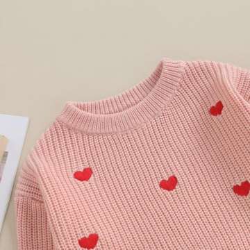 Baby Girl Valentines Day Outfit Love Heart Sweet Long Sleeve Sweater Tshirt Crewneck Tops Fall Winter Clothes (A-Pink, 12-18 Months)
