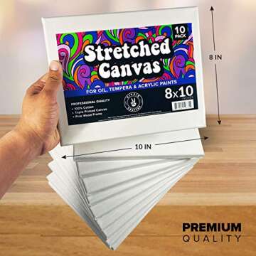 10 Pack Stretched Canvases for Painting, 8x10 Blank Rectangle Canvas Boards, Ideal for Acrylic, Oil, and Mixed Media Art, Small Art Canvases for Painting, Perfect for Supplies and Bulk Projects