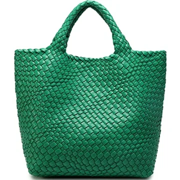Fashionable Vegan Leather Tote for Women - Woven Summer Beach Handbag