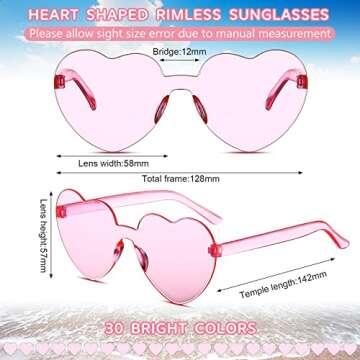 Flutesan 30 Pairs Heart Shaped Sunglasses Bulk Rimless Heart Sunglasses Candy Color Eyewear for Wome...