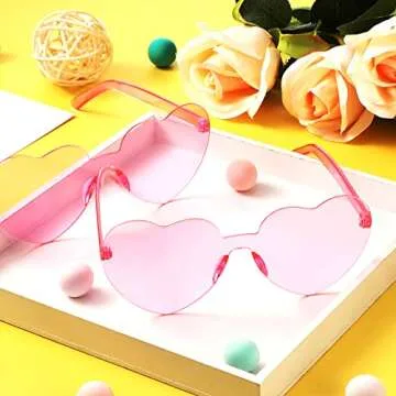 Flutesan 30 Pairs Heart Shaped Sunglasses Bulk Rimless Heart Sunglasses Candy Color Eyewear for Women Men Bachelorette Party(Pink)