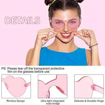 Flutesan 30 Pairs Heart Shaped Sunglasses Bulk Rimless Heart Sunglasses Candy Color Eyewear for Women Men Bachelorette Party(Pink)