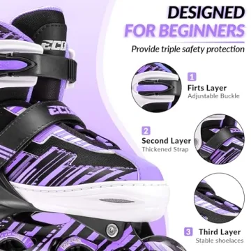 ECOO Adjustable Inline Skates for Kids with Light-Up Wheels