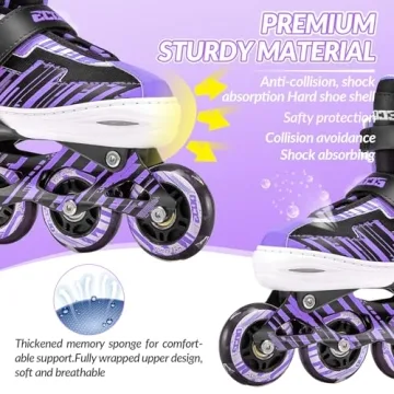 ECOO Adjustable Inline Skates for Kids with Light-Up Wheels