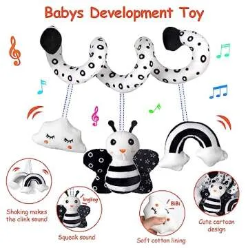 Car Seat Toys, Infant Baby Spiral Activity Hanging Toys Stroller Toys for Car Seat Stroller Bar Crib Bassinet Mobile with BB Squeaker and Rattles (Bee)
