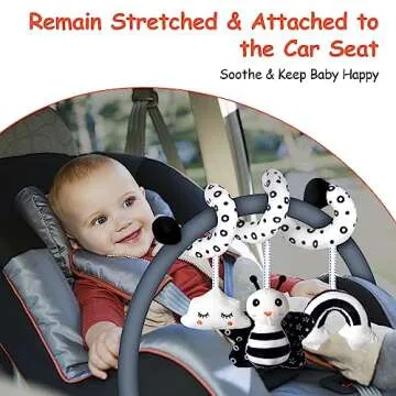 Car Seat Toys, Infant Baby Spiral Activity Hanging Toys Stroller Toys for Car Seat Stroller Bar Crib Bassinet Mobile with BB Squeaker and Rattles (Bee)