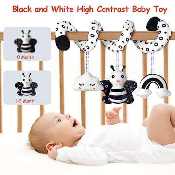 Car Seat Toys, Infant Baby Spiral Activity Hanging Toys Stroller Toys for Car Seat Stroller Bar Crib Bassinet Mobile with BB Squeaker and Rattles (Bee)
